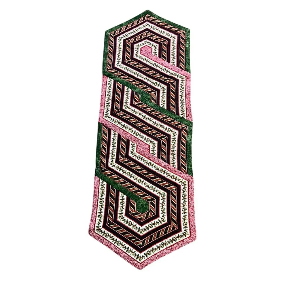 Handmade Christmas Table Runner 19x57 Holiday Decor Used Quilted Reversible